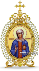 Икона серебряная настольная с финифтьевым образом Святой равноапостольной Марии Магдалины