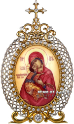 Икона серебряная настольная с финифтьевым образом Божьей матери Владимирской