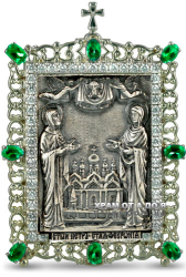Икона серебряная настольная с образом Святых Петра и Февронии