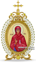 Икона серебряная настольная с финифтьевым образом Святаой пророчицы Анны