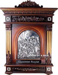 Икона серебряная Поклонение Волхвов в деревянном киоте
