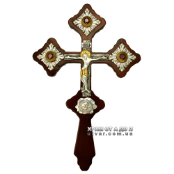 Крест латунный на дереве с фрагментальной позолотой