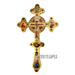 Крест напрестольный латунный в позолоте  с латунным принтом и вставками