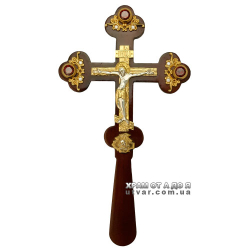 Крест напрестольный латунный на дереве в позолоте