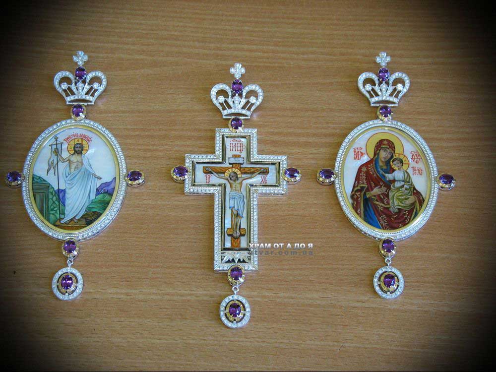 Комплект хрест та дві панагії