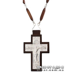 Крест латунный  в деревянном обрамлении и цепью арт. 2.7.0291д