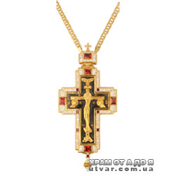 Крест латунный в позолоте с  накладками, литьевым распятием и цепью арт.2.7.0201лп