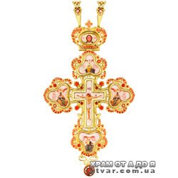 Крест для священнослужителей латунный в позолоте с лат.принтами и вставками с цепью
