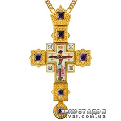 Крест для священнослужителей латунный в позолоте с принтом и цепью