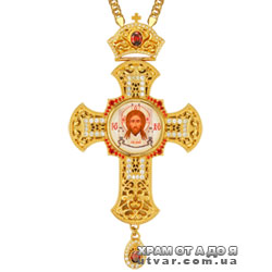 Крест для священнослужителей латунный в позолоте с принтом и цепью