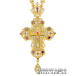 Крест для священнослужителей латунный в позолоте с принтом, вставками и цепью