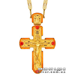 Крест для священнослужителей латунный в позолоте со вставками и литьевым распятием