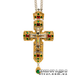 Крест для священнослужителей латунный с фрагментарной позолотой, вставками, принтом и цепью