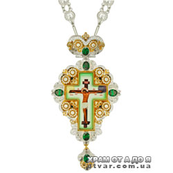 Крест для священнослужителей латунный со вставками с латунным принтом,фрагм.позолотой и цепью