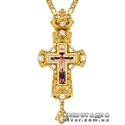 Крест для священнослужителей латунный с принтом в позолоте и цепью