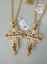 Крест для священнослужителей латунный с фрагментальной позолотой, со вставками и латунным принтом