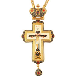 Крест латунный в позолоте с принтом вставками и цепью