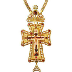 Крест с цепью для священнослужителя с жемчугом позолоченный
