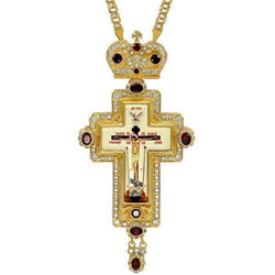 Крест для священнослужителя латунный позолоченный с принтом и цепью