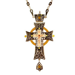Крест для священника латунный с украшениями и цепью