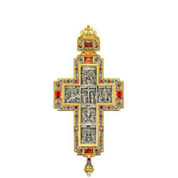Крест для священника латунный со вставками позолоченный