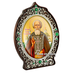 Икона латунная на дереве Святой Преподобный Сергий Радонежский