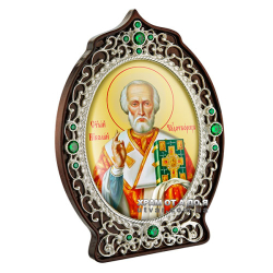 Икона латунная на дереве Святой Николай Чудотворец