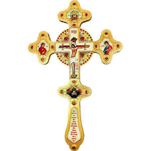 Крест напрестольный латунный позолоченный с принтом