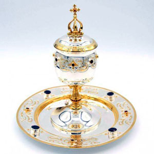Чаша  для елеопомазания латунная из набора  Соборный с цирконием и фр. позолотой арт. 2.7.0074лф