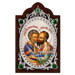 Икона латунная на дереве Апостол Петр и Павел