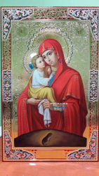 Рукописная икона Пр. Богородицы на заказ с чеканкой по позолоте